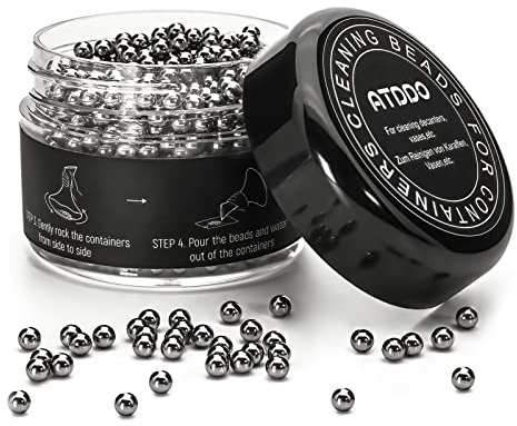 ATDDO Lot de 1000 Billes Nettoyantes Carafe à décanter, 3mm Réutilisables Perles de Nettoyage en Acier Inoxydable, Billes Carafe à Vin pour Bouteilles Eau, Vases Verre