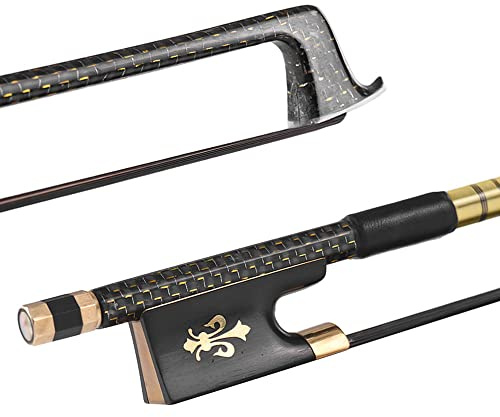 Btuty Arco de violín 4/4 Violín Arco de Bien Equilibrado Trenzado Dorado Fibra de Carbon Round Stick Rana de Ébano AAA Mongolia Crin Negra