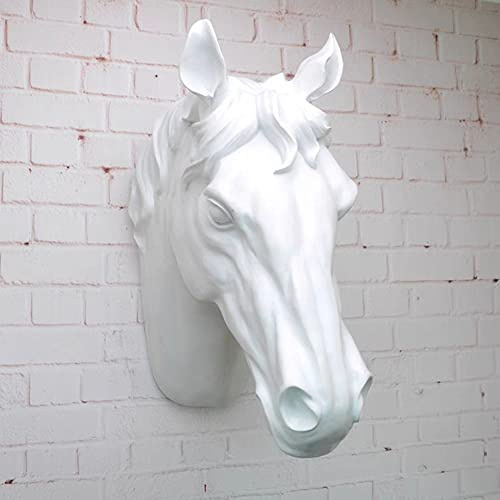 RTGGSEL Decorazione da parete a forma di testa di animale tassidermia in resina sintetica, decorazione da parete (30 x 8,9 x 14 cm) (cavallo bianco)