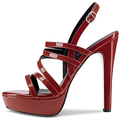 Castamere Mujer Niña Aguja Alto High Heel Plataforma Romanas Sandalias Correa Tobillo Slingback Cierre con Hebilla 13 CM Heels Rojo 38 EU