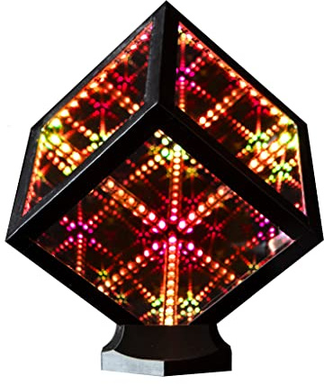 The Hyperspace Lighting Company HyperCube Nano Infinity Cube LED Light with Stand, 5.5 Inch Sound Reactive Portable Desk Lamp, App Enabled RGB, Multicolor Decorative Mirror with Night Light