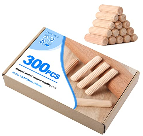 Faankiton 300 Stück Holzdübel Set 8x30mm, Dübel Holz, Holzstifte Dübel Set, Riffeldübel Buche Holz Dübel für Möbel Professionelle Tischler DIY- und Bastelprojekte