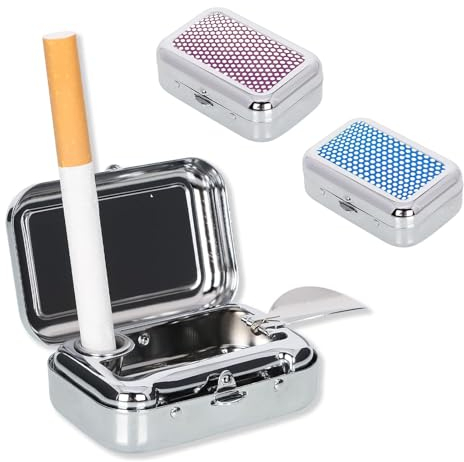 2 Stück Taschenaschenbecher Geruchsdicht Aschenbecher Mit Deckel Reiseaschenbecher Mini Tragbarer Ashtray Mit Zigarettenablage Quadratischer Metall Aschenbecher (Blau, Lila)