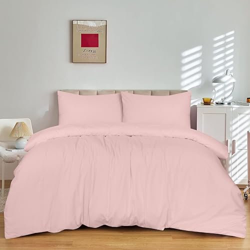 SSW HOMES King Size Duvet Cover Set (Blush) - 3 Pcs Brushed Microfiber Plain Dyed Quilt Cover - Bedding Set with Button Closure Include 1 Duvet Cover & 2 Pillowcases