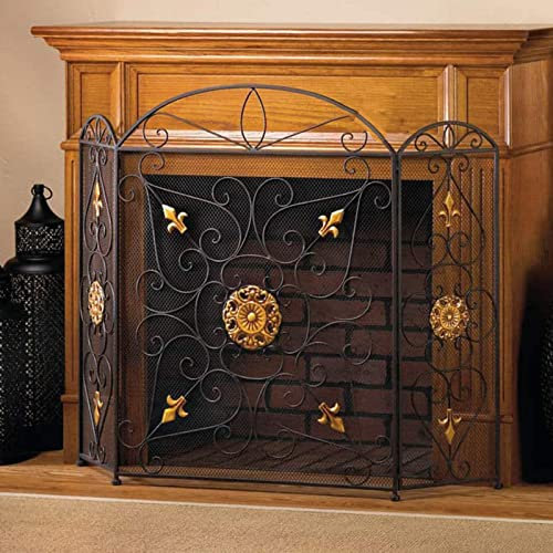 GLJTUO Rejilla De Protección contra Incendios Plegable De 3 Paneles para Chimenea, Cubierta Forjada A Mano para Estufas De Leña O Chimeneas Abiertas, Fácil Almacenamiento,-Height 85cm/33