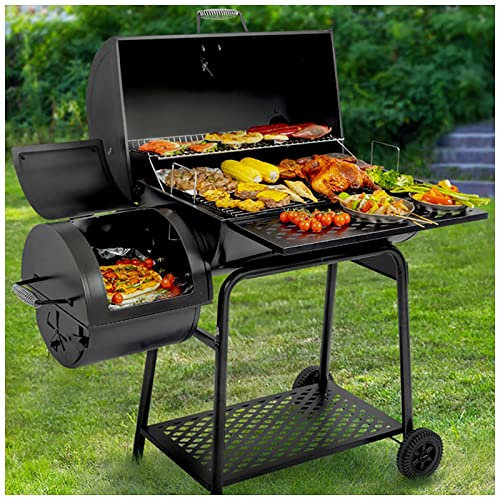 Parrilla de carbón para Exteriores con ahumador desplazado y Ruedas, Parrilla de Barril para Barbacoa con Cubierta para Parrilla y Encendedor de Chimenea, Parrillas de carbón para Acampar para exter