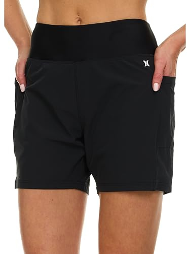 Hurley 5/7 High Waisted Swim Shorts Women, Board Shorts with Pockets & Inner Liner, Quick Dry Swim Trunk, UPF 50+ Black