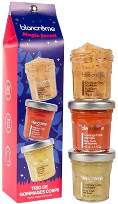 Blancrème - Trio de gommages Corps Fruités 40ml - 3 parfums Pêche, Fraise et Pomme pour une peau douce naturellement