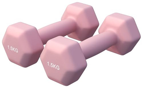 GORILLA SPORTS® Hanteln Set - Neopren, 2 x 1,5 kg, Gusseisen, Koralle - Hexagon Kurzhanteln, Hantelset, Hantel Gewichte, Kurzhantelset für Pilates, Frauen, Männer, Fitness, Aerobic, Gymnastik