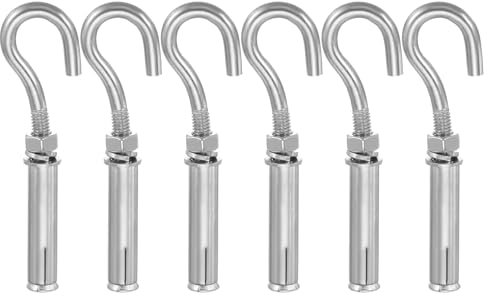 sourcing map Concrete Wall Hook M6x90mm, Expansion Shoulder Eye Bolts Open Cup Hook 304 Stainless Steel for Indoor Outdoor Ceiling Concrete Walls, Pack of 6