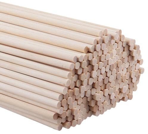 SENJEOK 200PCS 30 cm x 6 mm Wooden Dowel Rods, 12 lnch Round Wood Sticks for DIY Craft Decorations