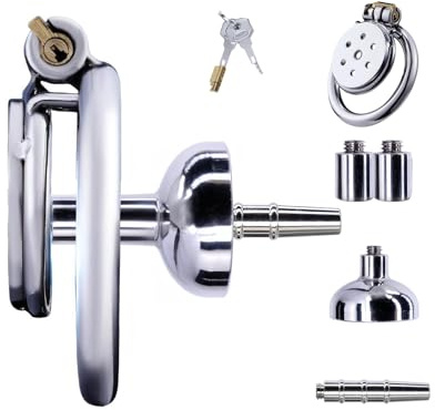 Cage Chastetée Inversée en Acier Inoxydable Cage de Chasteté pour Pénis avec Porte Urine et Cathéter Sex Toys Chastity Cage Plate Respirante pour Immobiliser le Pénis de l'Homme (50mm,D)