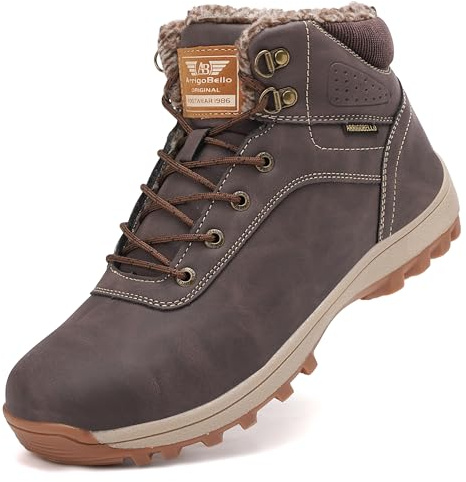 ARRIGO BELLO Winter Boots Men's Women's Ankle Snow Boots Non-Slip Ladies Lace Up Warm Shoes for Outdoor Walking Size UK4-11(Brown,5)
