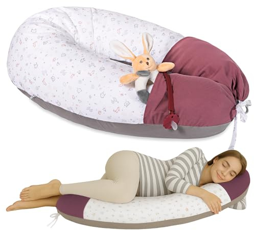 Cuscino Gravidanza per Dormire e Allattamento Con Tasche DoDo – Sciarpina in Omaggio - In Mussola e Gersey - Federa Sfoderabile e Lavabile 100% Cotone – Made in Italy (Mirtillo)