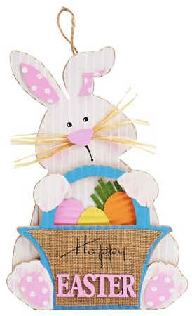 Valery Madelyn Easter Decorations, Wooden Easter Wreath for Front Door, Cute Bunny Decorations Wall Decor for Home Livingroom Bedroom Office Classroom, Spring Decorations, 12 inch