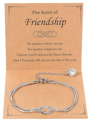 Grevosea Friendship Bracelets for Women, Love Knot Best Friend Bracelet with Greeting Card and Gift Bag Friendship Gifts for Women Bff Bestie Birthday Christmas Jewelry Gift