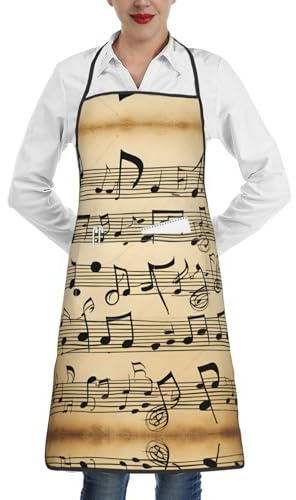 DUWAA Tablier de cuisine imprimé notes de musique, réglable, résistant à l'huile, tablier de cuisine de chef pour homme et femme