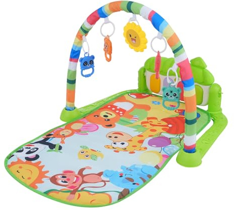 Aoresac Alfombra de Juegos para Bebés, Gimnasio Musical, Juguetes Sensoriales Interactivos para Bebés de 0 a 12 Meses, Segura y Apta Viajes, Coloridas Decoraciones el Tiempo Boca Abajo (Verde)