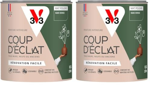 V33 Peinture murale intérieure Coup d'Éclat® Kaki dense Mat Poudré 0,5L (Lot de 2)