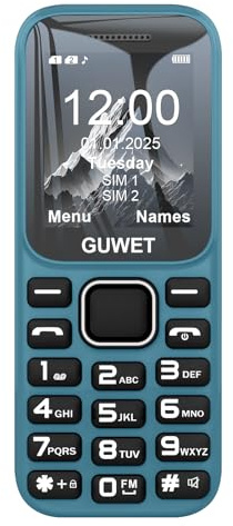 Guwet A2 2G Mobile Seniorenhandy ohne Vertrag, Großkapazitätsakku, Lange Standby-Zeit, Rentner Handy große Tasten, Dual SIM mit Notruftaste, Blau