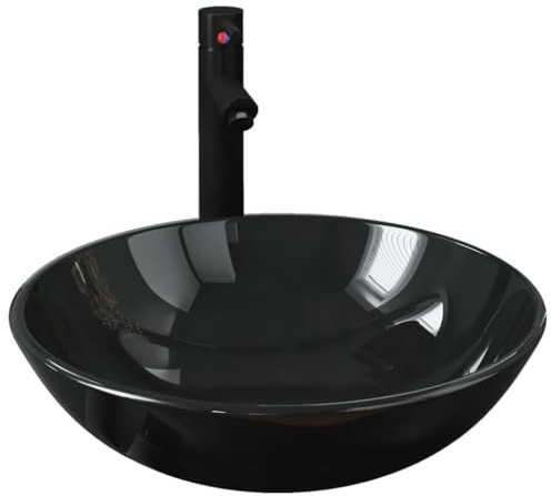 Generico Lavandino Bagno con Rubinetto e Piletta in Vetro Temperato Nero,Articoli di ferramenta,Prodotti Idraulici,Articoli Idraulici,Lavandini,Lavandini Bagno,Nero,8.08 kg,3098450