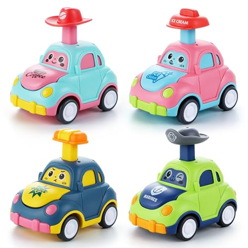 Yeelua Toy Cars, Press and Go Car Toy for Child, 4 Pack Vehicle Set Racing, Toddler Educational Toy, Gifts for Baby Boys and Girls Ages 2 and Up