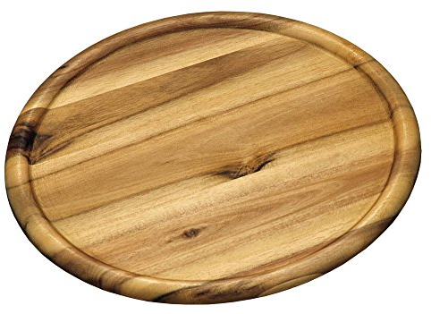 Kesper Lot de 6 assiettes à pizza en bois d'acacia, Ø 32 x 2 cm, avec gouttière à jus, certifié FSC, plateau à pain, plateau de service en bois