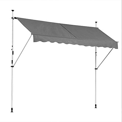 Melko Auvent à pince - 350 cm de large - Gris - Balcomarkise sans perçage - Protection solaire - Toit de terrasse
