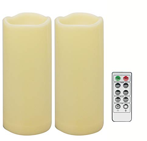 2 PCS 7.5cm x 18cm Waterproof Outdoor Battery Operated Flameless LED Pillar Remote Candles Flickering Plastic Resin Decorative Light for Lantern Patio Garden Home Decor Party Wedding Decoration