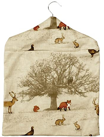 Jolee Fabrics Premium Patterned Oilcloth Peg Bags with Wooden Hanger - Water Resistant Peg Bag, Clothes Clip Storage Perfect for Any Washing Line (Woodland Animals Peg Bag)