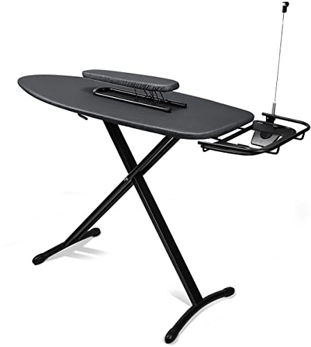Duwee Steel Top Extra Wide Ironing Board with Sleeve Board and Adjustable Iron Rest, Luxury Foldable Ironing Boards with 10 mm Thicken Feltpad and Cover, Adjustable Height,18x48