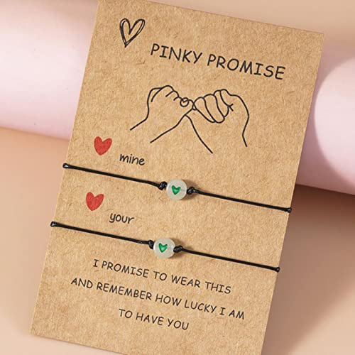 2st/set Pinky Promise Armband Vänskapspar Matchande armband Luminous Heart Bead Elastiskt rep Alla hjärtans dag present-grön