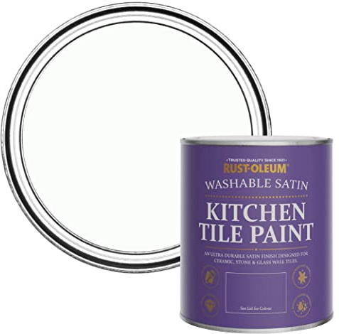Rust-Oleum White water resistant Kitchen Tile Paint in Satin Finish - Moonstone 750ml