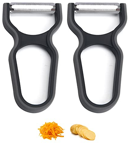 RICHDMI Pelapatate Girevole, 2 Pezzi Pelapatate Professionale, Manico Antiscivolo Ame Rotanti e Affilate in Acciaio Inossidabile, Pela Verdure, Pelapatate a Forma di Y per Verdure (Nero)