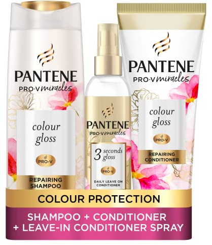 Pantene Colour Shampoo And Conditioner Set + Leave-In Conditioner Spray With Biotin and Niacinamide, Transform Damaged Coloured Hair From Dull To Glossy In 1 Use, 400/275 / 145ml