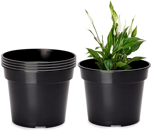 Garronda Blumentopf Kunststoff Pflanztopf rund Kräutertopf Anzuchttöpfe Blumentopf Schwarz für Innen und Aussen 35cm GD-0025 (5 Stück Schwarz, ⌀ 35 cm H 29 cm)