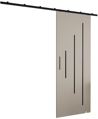 ABIKSMEBLE Zonda Kit porte coulissante rail - Set intérieure suspendue - Quincaillerie portail - Panneau stratifié - 204x70 cm - Cachemire