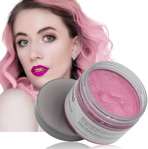 Temporary Hair Wax Colour, OCHILIMA Pink Hair Wax Hair Style Dye Mud, Natural Ingredients Washable Hair Styling Cream for Men Women Coloring Wax 120g /4.23 Oz