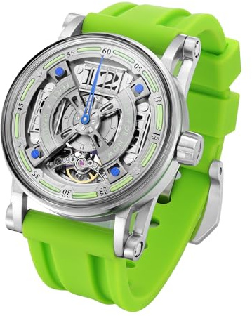 FEICE FM501 Skelett Automatik Analog Herrenuhr Grünem Silikonarmband Ø44mm
