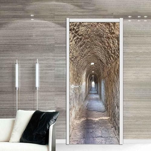 3D Door Wallpaper Self-Adhesive Door Sticker Door Foil Door Poster Door Mural Underground Rock Tunnel Door Wallpaper Photo Wallpaper Self-Adhesive Poster - Removable Mural Living Room Pvc Wat -8O4E3O1