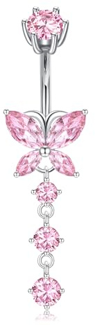 Cizme 925 silver navelpiercing 14G 8/10 mm navelstång med fjärilshänge hjärthänge magpiercingsmycke med CZ, Silver