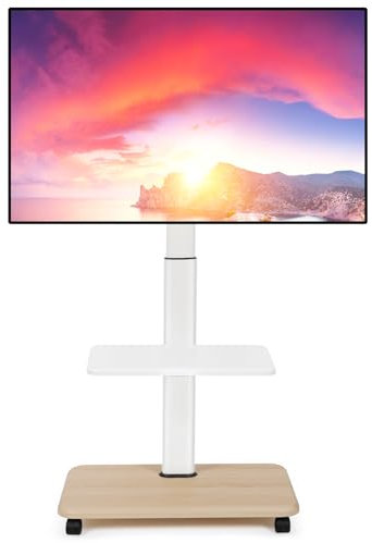TV Ständer Rollbar Mobiler TV-Wagen für 32-70 Zoll Flache/gekrümmte LED/LCD/OLED höhenverstellbarer tragbarer TV Ständer auf Rädern bis zu 100lbs Boden TV-Wagen für Schlafzimmer Outdoor Weiß