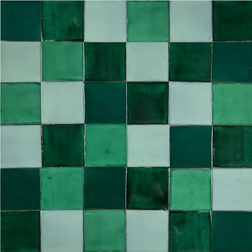 Cerames grünen mosaikfliesen einfarbigen Verna- Flickwerk aus mexikanischen Keramikfliesen, Mexiko Fliesen für Küche, Badezimmer, Dusche, Küchenrückwand Eine Packung von 30 fliesen 10,5x10,5cm