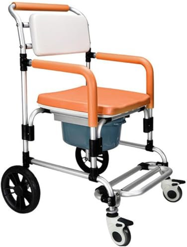 Sedia Da Toilette Comodino Con Secchio Rimovibile Per Donne Anziane E Incinte, Sedia Doccia Con Sedia a Rotelle Con Braccioli E Schienale, Sedia Trasporto Per Doccia Con Capacità Di Peso 150 Kg
