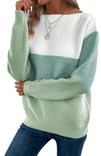 Sweater Mujer Jerséis Mujer Jersey Pullover Sueter Punto Mujer Manga Larga Invierno Primavera Jerseys Mujeres Jersey de Oversize Punto Ancho para Mujer Jersey Señora Suéter Tejido Mujer Verde XXL