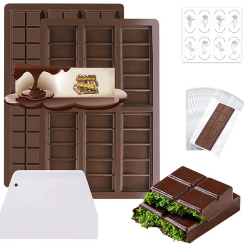 Stampo per Cioccolato in Silicone 2 Pezzi,Stampo per Cioccolato Profondo,Tavoletta con Raschietto e Borsa e Adesivo,per Caramelle, Pistacchi Cioccolato al Latte, Barrette Energetich
