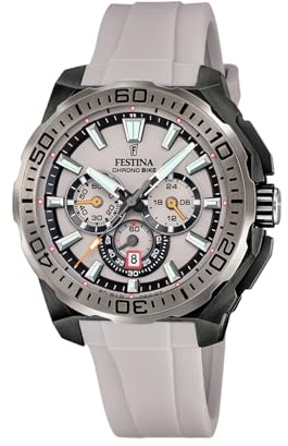 Festina Reloj Hombre Analógico de Caucho Gris - Movimiento de Cuarzo - Cronógrafo - Calendario - Cristal Mineral de Alta Resistencia - Resistente al Agua 20 ATM F20726/1 Chrono Bike
