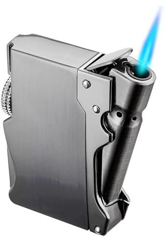 Accendino Antivento, Accendino Jet Flame Regolabile, Accendi Fiamma Gas Ricaricabile in Metallo, Regalo Per La Festa del Papà per Papà per Cucina, Griglia, Campeggio (Venduto Senza Gas)