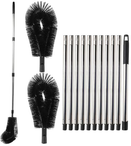 Gutter Cleaning Tools, 14 FT Long Gutter Cleaning Brush with 2 Brush Heads 11 Poles, Adjustable Telescopic Gutter Cleaner Brush for Removing Roof Leaves Debris, Black