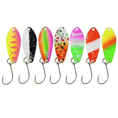 AMZfishing® Lot de cuillères à truite | 7 cuillères 3,0 g | Jeu d'appâts à truite | Cuillère de pêche à la truite | Appâts à truite | Kit Spoon truite | Spoons truite (a : Set 1)